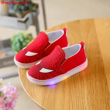 

Kids Shoes With Light Boys Led Sneakers New Spring Spider-Man Batman Superman Casual Lighted Baby Girls Shoes Size 21-30