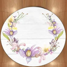 Белый дерево, дерево, круг, фиолетовые цветы, цветы, 3d принт, Нескользящие, круглые ковры, ковер для гостиной, ванной комнаты