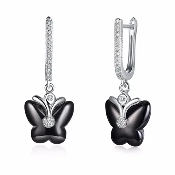 

2017 High Quality Butterfly Drop Design Pave Ceramic 925 Sterling Silver Earring