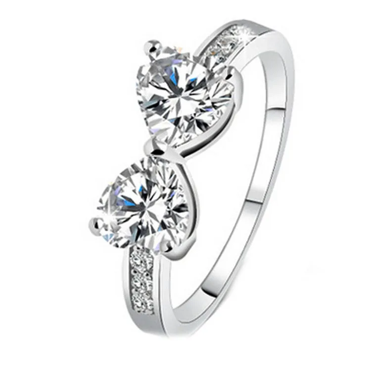 

Top New Plated Elegant Finger Bow Crystal Ring Wedding Engaged Rings Jewelry For women wholesale