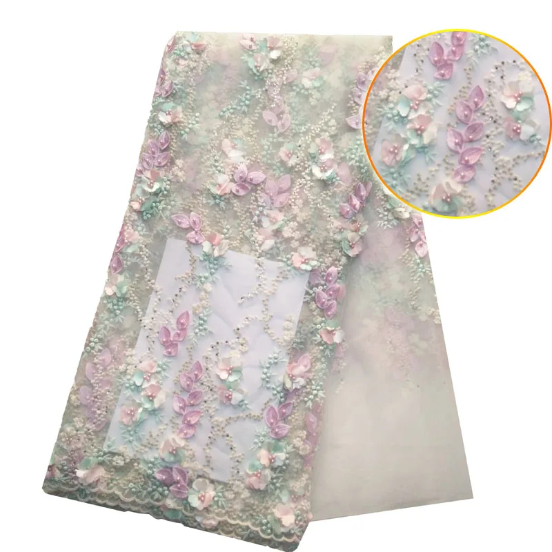 

2018 Fashionable designs High Quality African 3D Flowers Lace Fabric African 3d French Lace Fabric with beads For Wedding H1108