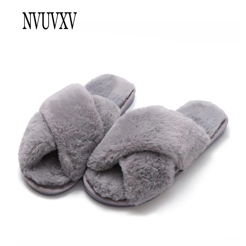 

new Cross section Cotton slippers Winter Woman Slip on Flats Female plush Flops Faux Fur Warm Shoes non-slip home Slippers sh025