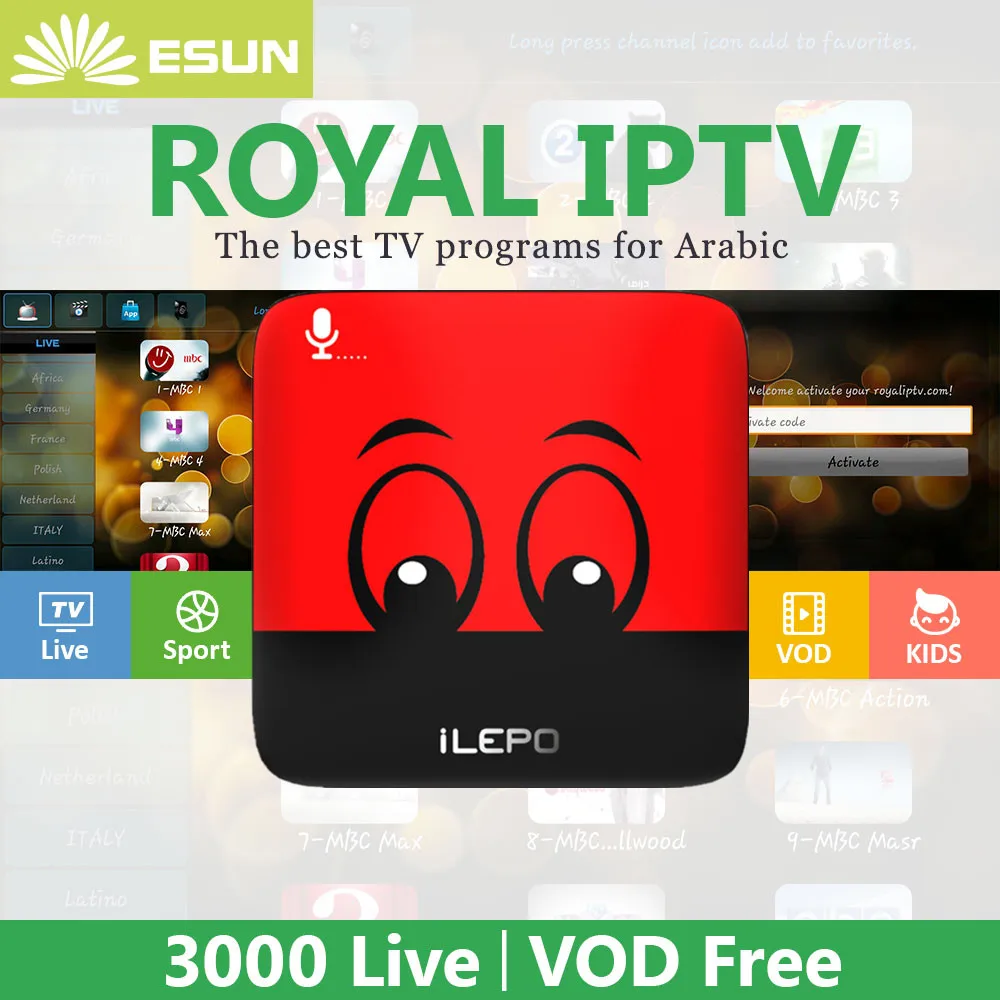

1 Year iLEPO Google Voice Control Android IPTV Free Configured HD Arabic IPTV Android TV Box S905W media player Android 8.1