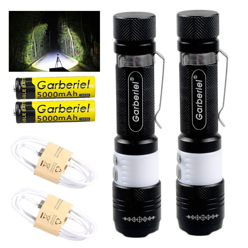 

Pack of 2 T6 LED USB Rechargeable 18650 Flashlight Zoomable with Battery and charger