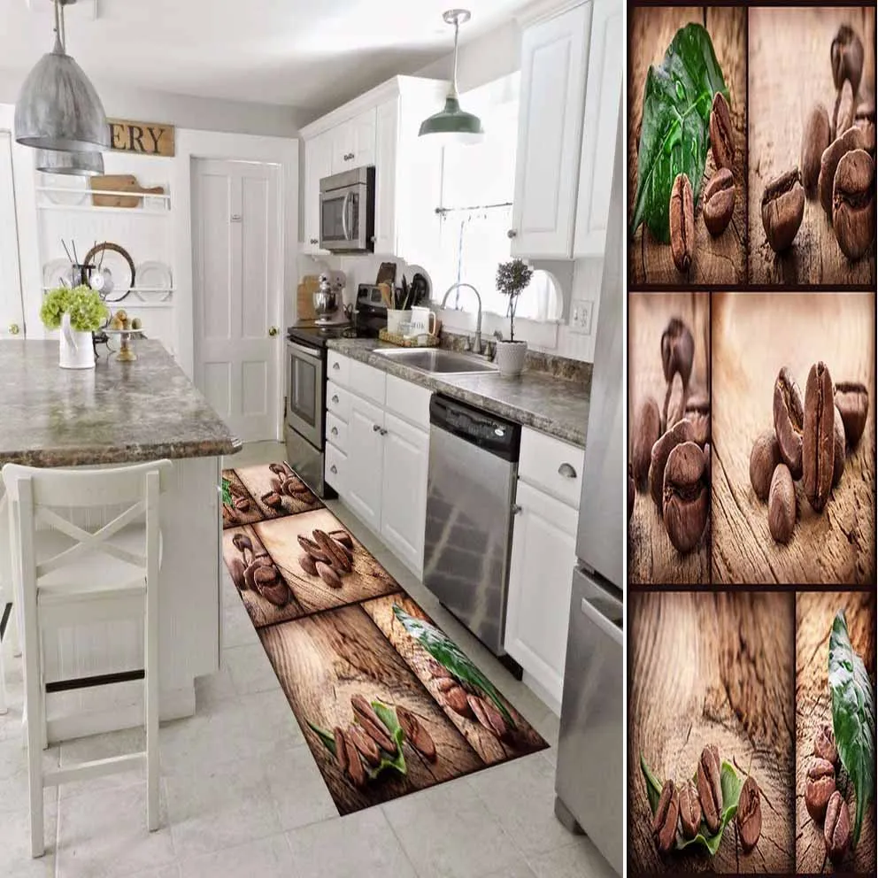 Else коричневый кофе в зернах пэчворк зеленый лист 3d принт Нескользящая микрофибра моющийся длинный бегун коврик кухонные Коврики для прихожей