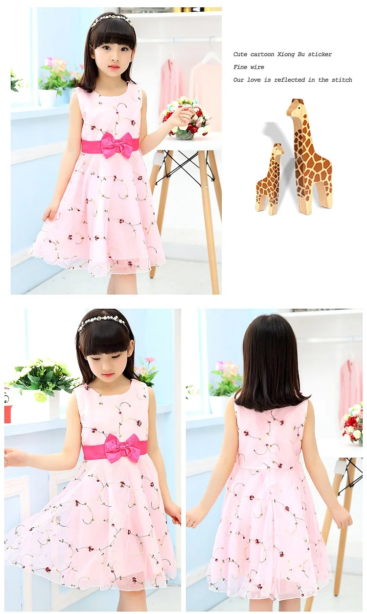 Girl tutu Dresses baby Print Girl Dress 2017 New Summer Flower Cute Bow Embroider Dresses O-neck Sleeveless Knee-Length