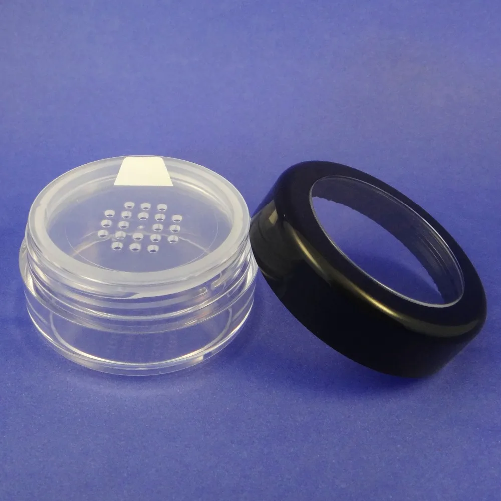 50 Lot Clear Cosmetic Sifter Container W Seal Sticker Black Rim Acrylic