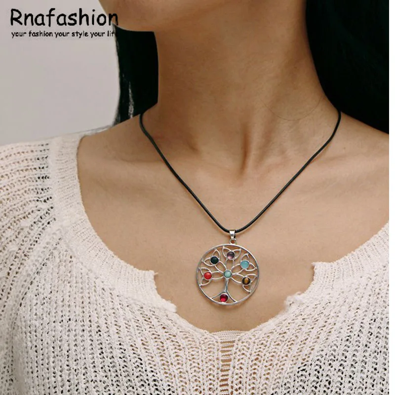 

RNAFASHION Crystal Round Small Pendant Necklace Cute Forever Flower Pendant The tree of Life Collares Populares Joias