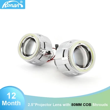 

NEWEST Bi-xenon Projector Lens car styling 2.5 inches HID Headlight 80mm COB Angel Eyes Halo mask For H1 Car Retrofit