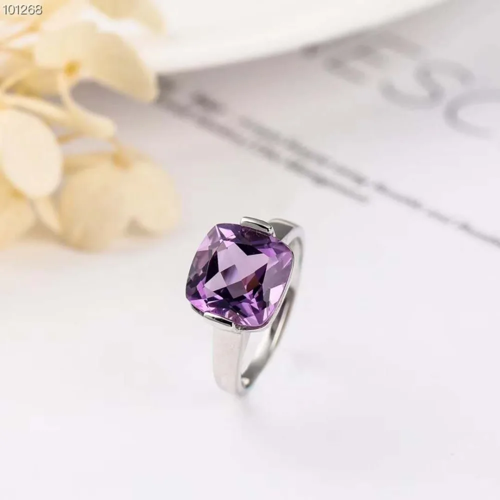 

Amethyst Ring Natural Gemstone Crystal Standard Silver Engagement Vintage Rings for Women Purple Romantic Squares Elegant