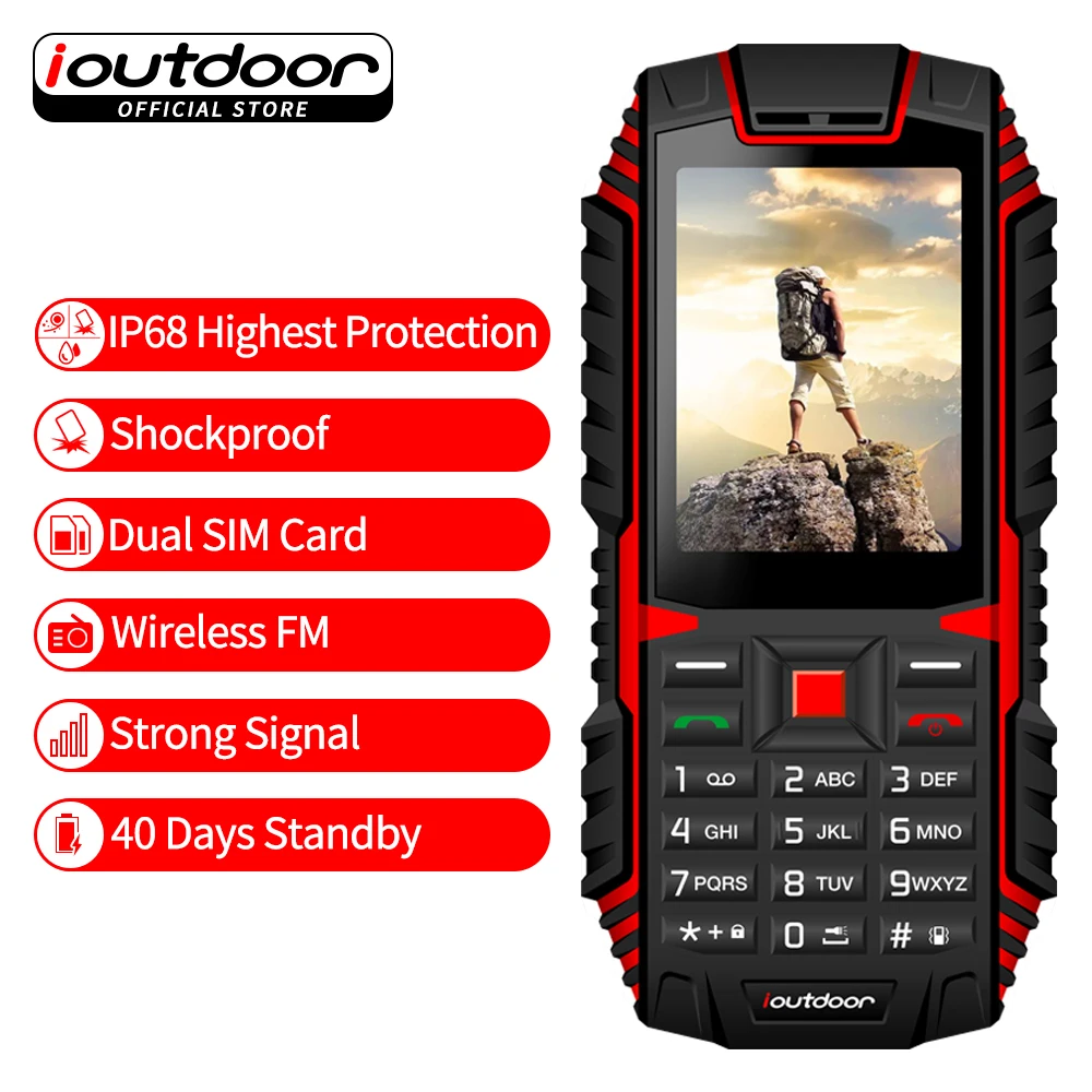 Goedkoop Ioutdoor T1 Robuuste Telefoon 2g Feature IP68 Shockproof Waterproof stofdicht Telefono 2.4 inch GSM Dual SIM Back Camera FM 2100 mah