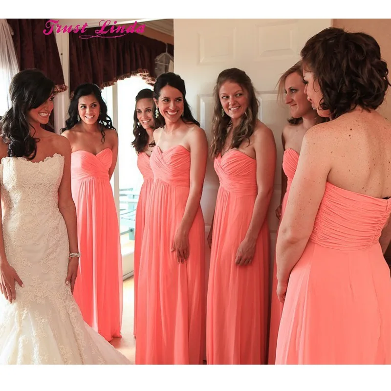 

Vestidos Dama De Honor Coral Bridesmaid Dresses Sweetheart Off The Shoulder Chiffon Pleated Bridesmaids Dresses For Women