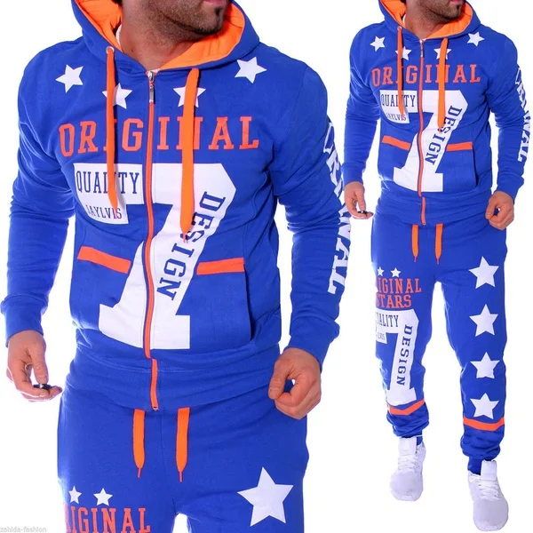 Buy 2018 New Men' Fashion 2 Parts Hooded Sweatshirt and Sport Pants Set mens track suit set 2018 2 piece Sportswear jogging set