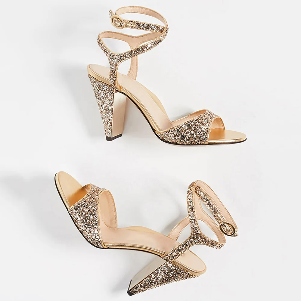 Оригинальные женские летние босоножки; однотонные женские туфли на каблуке-шпильке с золотыми блестками; большие размеры 4-16