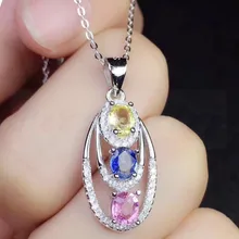 Сапфировое Ожерелье Подвеска натуральный настоящий красочный Сапфир стерлингового серебра 925 пробы 0.55ct* 3 шт драгоценный камень# SB18101509