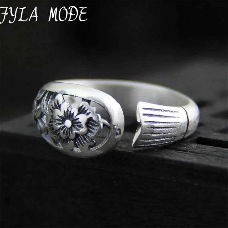 

Punk 925 Sterling Silver Ring Flower anillos Good Luck Romantic S990 Thai Silver Rings for Women Men Jewelry Open size 8.50mm