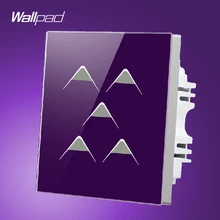 Водонепроницаемый Wallpad UK 110 V-250 V 5 банд 1 способ 5 кнопок Фиолетовый Кристалл стекло сенсорная настенная панель Переключатель 220 V