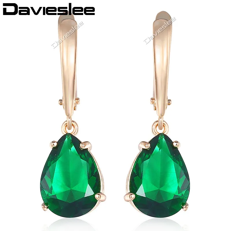 

Davieslee Earrings for Women Teardrop Green CZ 585 Rose Gold Filled Cubic Zirconia LGE116