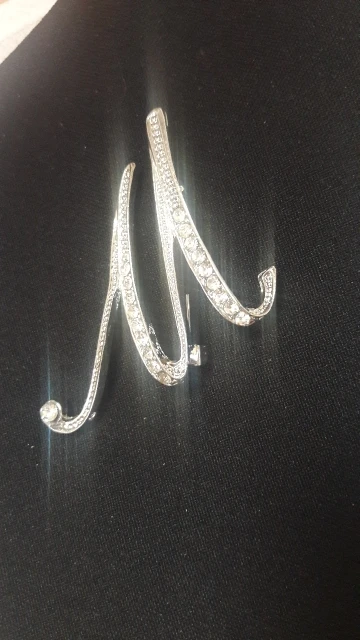 Silver A-N Letter Crystal Metal Brooch*