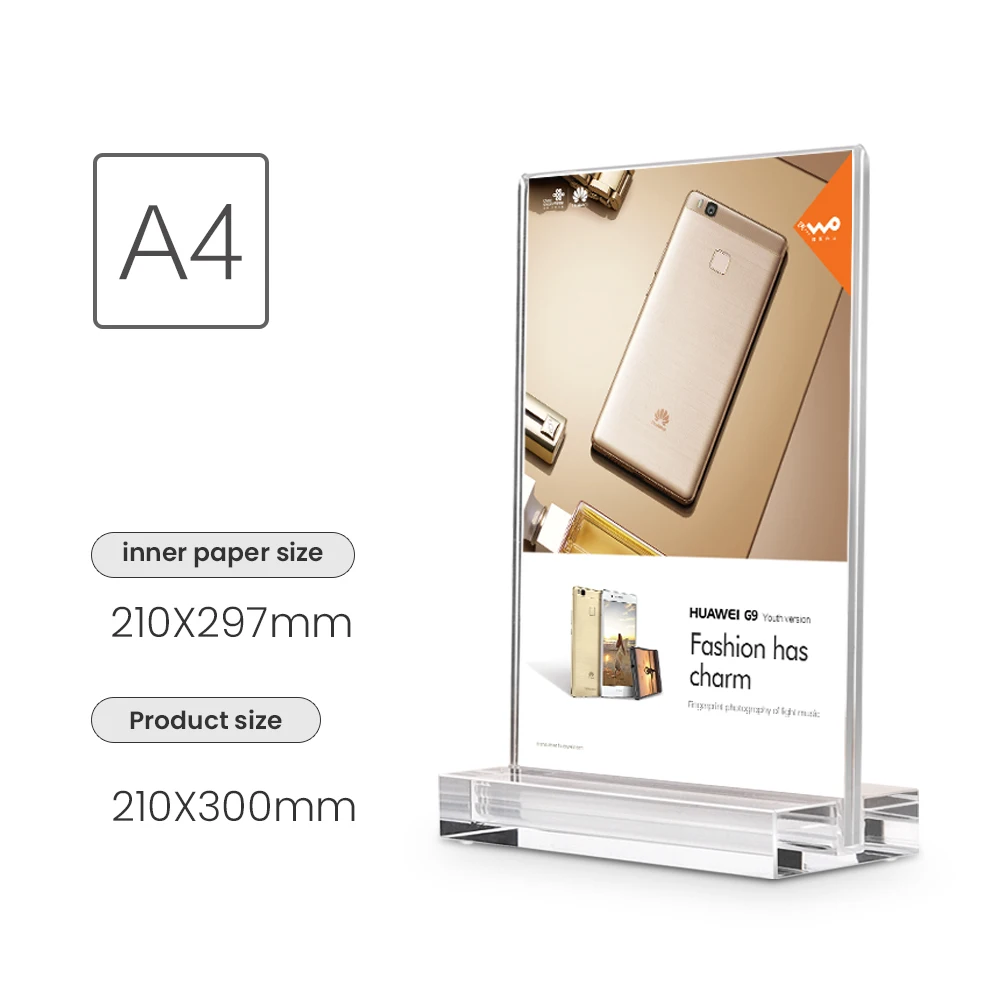 

A4 Clear Acrylic Sign Holder No Magnet Picture Photo Tabletop Display Stand Frame board For Mobile Store Use
