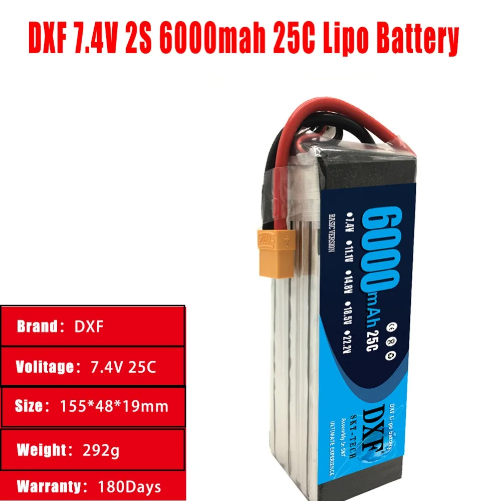 

DXF Battery Lipo 2S 7.4V 6000mAh 25C For RC Drone Helicopter Quadcopter Car Boat Airplane Truck Remote Control Toys Lipo Battery
