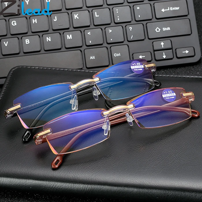 

Zilead Ultralight Rimless Blue Light Reading Glasses Men Business Anti-fatigue Resin Computer Presbyopic Glasses For Women&Men