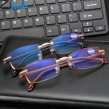 

Zilead Ultralight Rimless Blue Light Reading Glasses Men Business Anti-fatigue Resin Computer Presbyopic Glasses For Women&Men