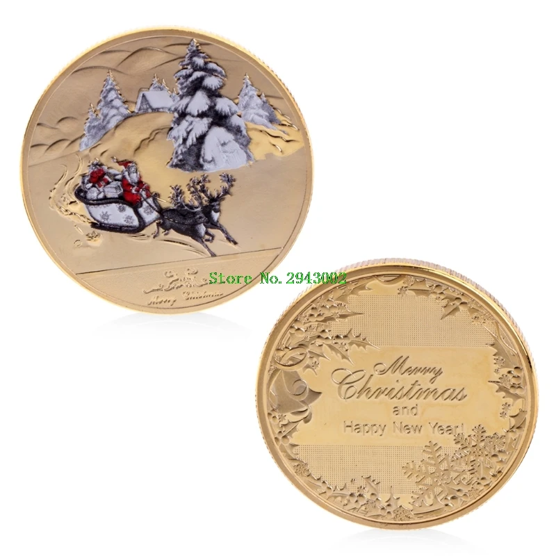 

Commemorative Coin Merry Christmas Santa Claus Deer Sleigh Non-currency Coins