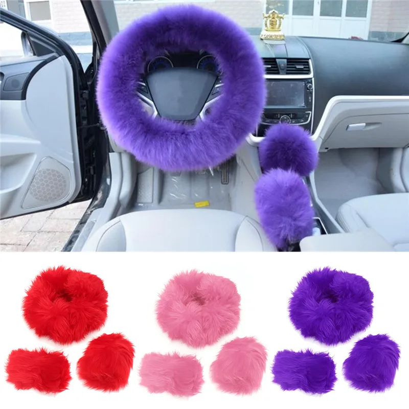 

Winter Furry Car Steering Wheel Cover Purple Red Pink Diameter 36-38cm for Most Standard Steering Wheels Comfortable Soft