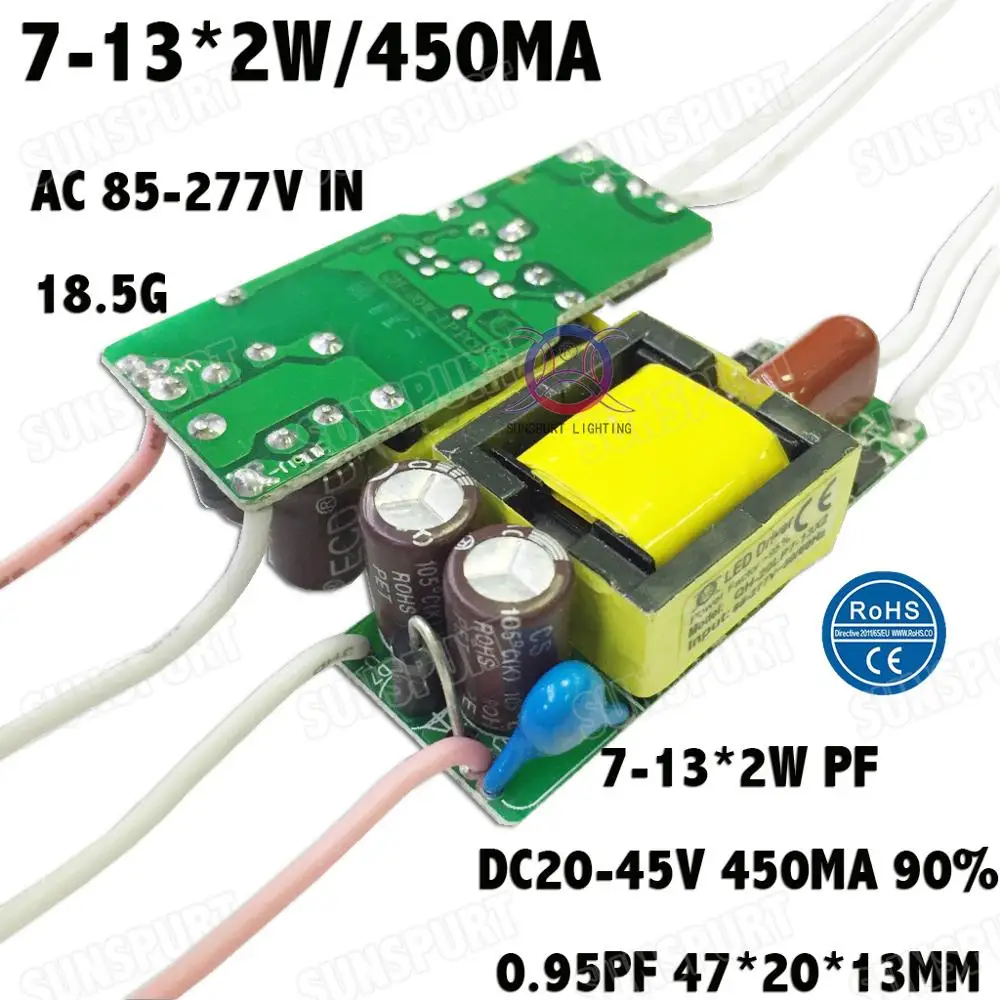 Внутри 1-36 Вт изоляция AC85-277V светодиодный драйвер 1-3x2W 3-6x2W 4-8x2W 7-13x2W 13-25x2W 450mA DC2-85V постоянного тока с бесплатной доставкой