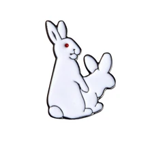 Funny Two White Rabbit Women Men Shirt Collar Pin Badge Brooch Jewelry Gift