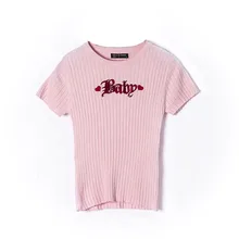 Осень essenital Базовая Трикотажная хлопковая Футболка предназначен, с вышивкой, с изображением букв, из тянущегося материала с рисунком Футболка короткий рукав