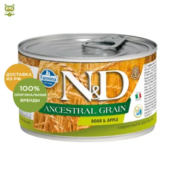 

N&D Dog Ancestral Grain Adult Mini консервы для собак мелких пород, Кабан и яблоко, 140 г.