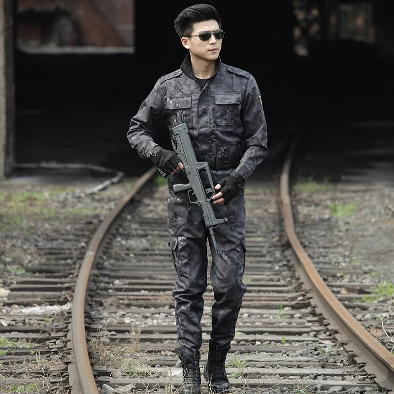 

CS Camo Military Sets Standing Collar Crepe Camouflage Tactical Uniform US Army Jacket+Pant SWAT Mens Sweat Suits Casual Coats