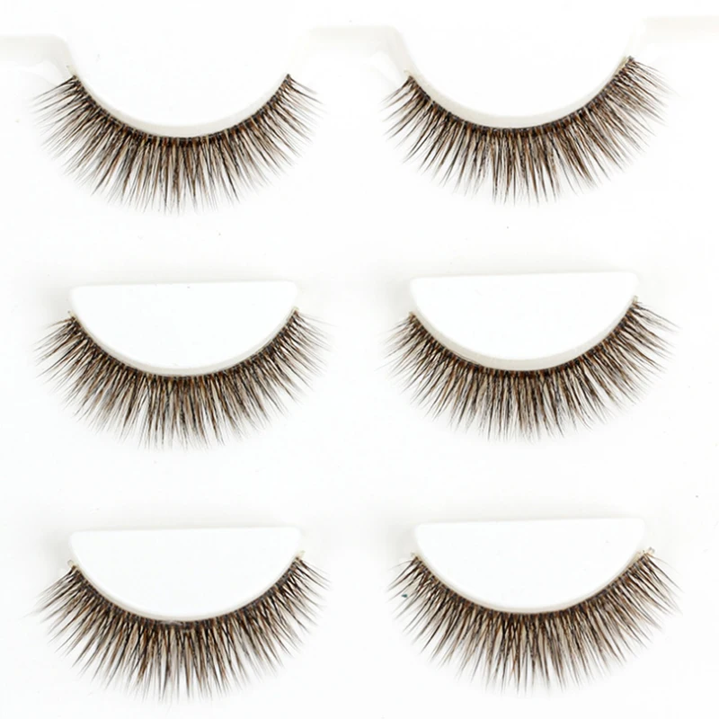 

3pairs Brown Eyelashes cotton stalk crisscross full strip Fake Lashes 100%Hand made False eyeLash