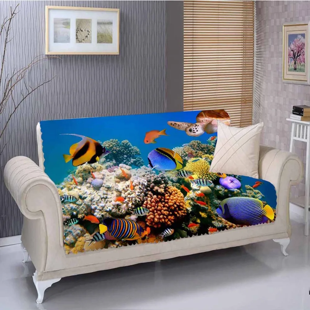 

Else Tropical Blue Under Sea Aquarium Fishes 3D Print Living Room Stain Resistant Printed Furniture Protector Seat Sofa Cover