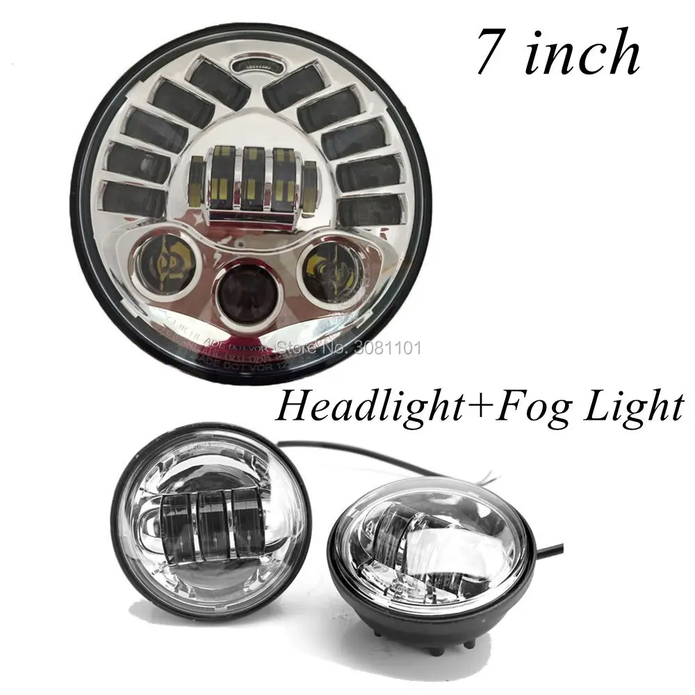 7&quot 70W Chrome LED Headlight Hi/Lo Beam with Yellow Turn Signal +4.5&quot 30W Fog Light for 1966-1971 Harley-Davidson Sportster etc. |
