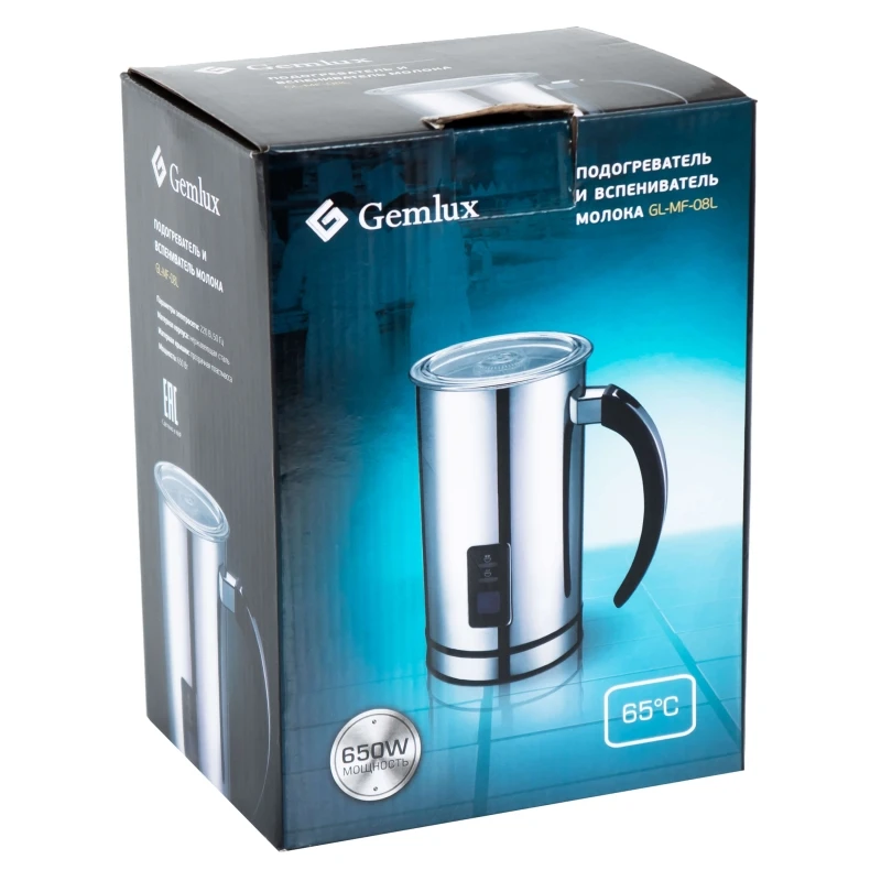 Капучинатор GEMLUX GL-MF-08L (Мощность 500 Вт, корпус из нержавеющей стали, рабочая температура 65 C, подогрев молока за 130-140 секунд, вспенивание молока 75-250 мл за 65 секунд, поворот на 360 градусов)
