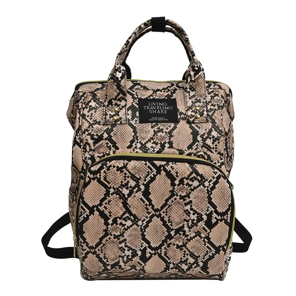 

Snake Print Mommy Travel Backpacks Large Capacity PU Leather Maternity Nappy Top-handle Bags Baby Care Nursing Diaper Packs