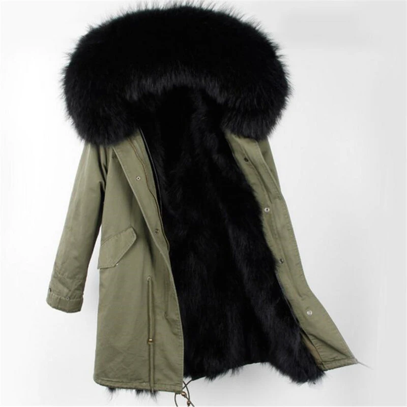 Модное зимнее женское пальто Куртка из натурального меха лисы Куртки с теплым мехом Куртки с воротником из натурального меха енота Парка Топ бренд