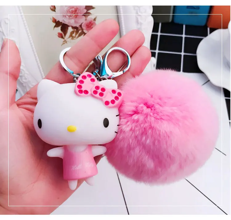 Новинка; брелок из кроличьего меха с рисунком hello kitty; KX-K6001