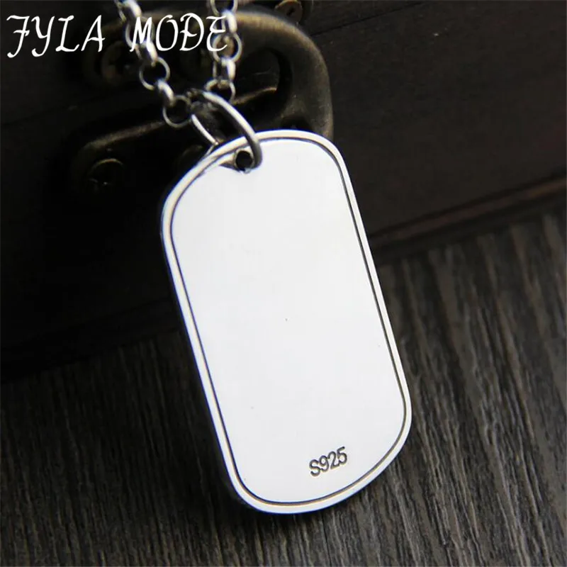 

FYLA MODE S925 Sterling Silver Pendant ID Blank Dog Tag Personalized Custom Engraved Key Holder Necklace Pendant 25*40MM 19.10G