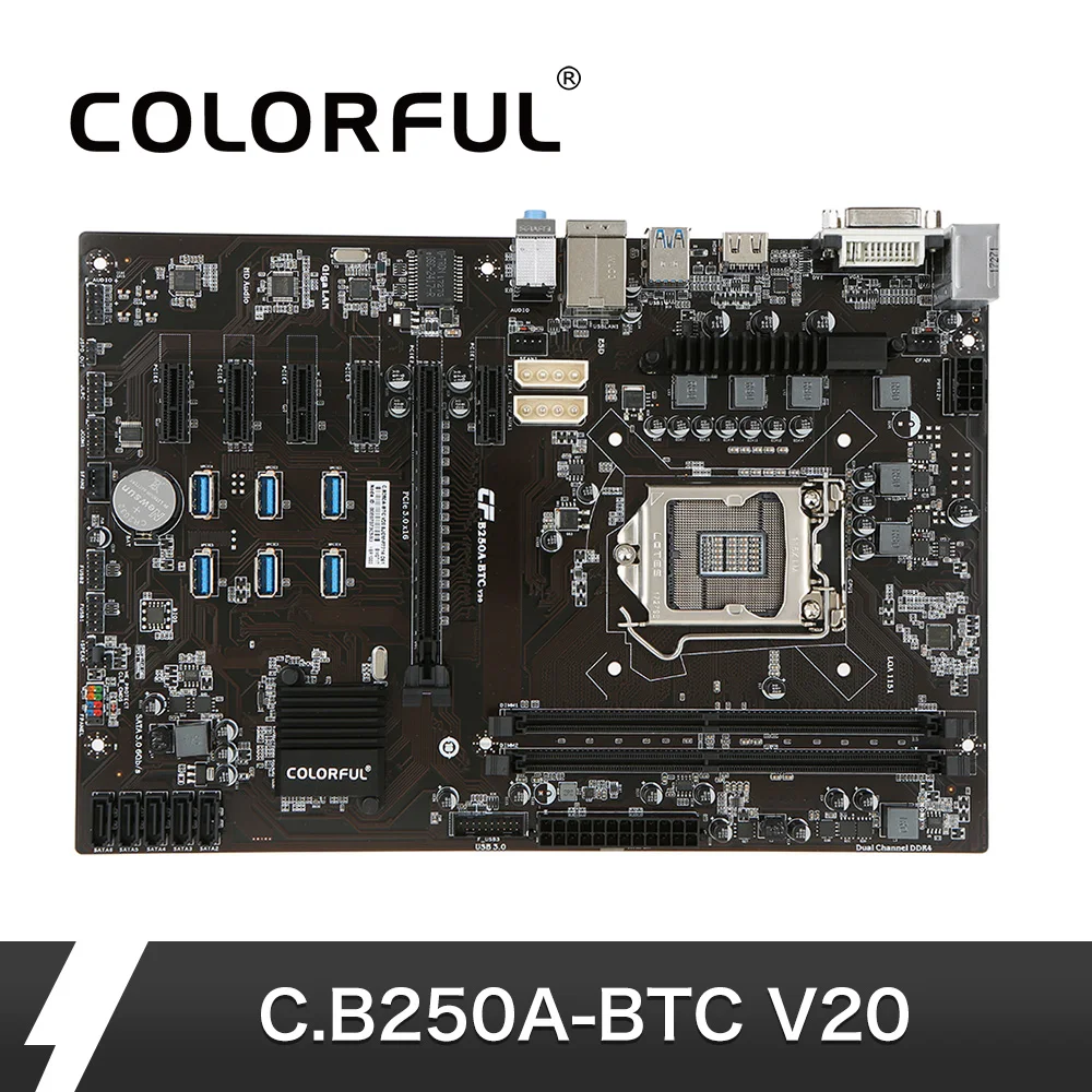 

Colorful C.B250A-BTC V20 Mining Motherboard Systemboard for Intel B250/LGA1151 DDR4 ATX 128M UEFI BIOS Mainboard For Desktop