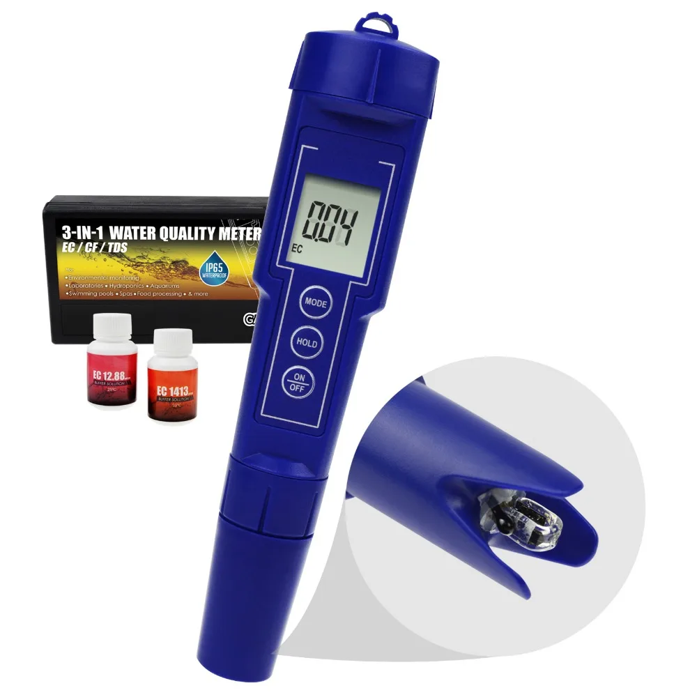 3-in-1 Digital EC / CF / TDS Meter Combo Water Quality Tester for Aquarium, Hydroponic, Laboratories, Environmental Monitoring