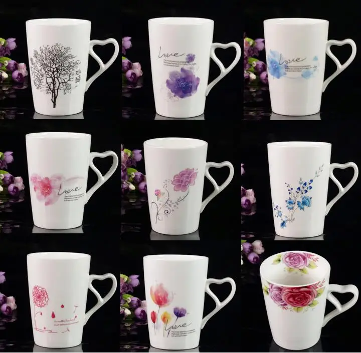 

TECHOME Flower Plant Printing Pattern Ceramic Mug Matte White Porcelain Cup Breakfast Big Belly Milk Coffee Cup