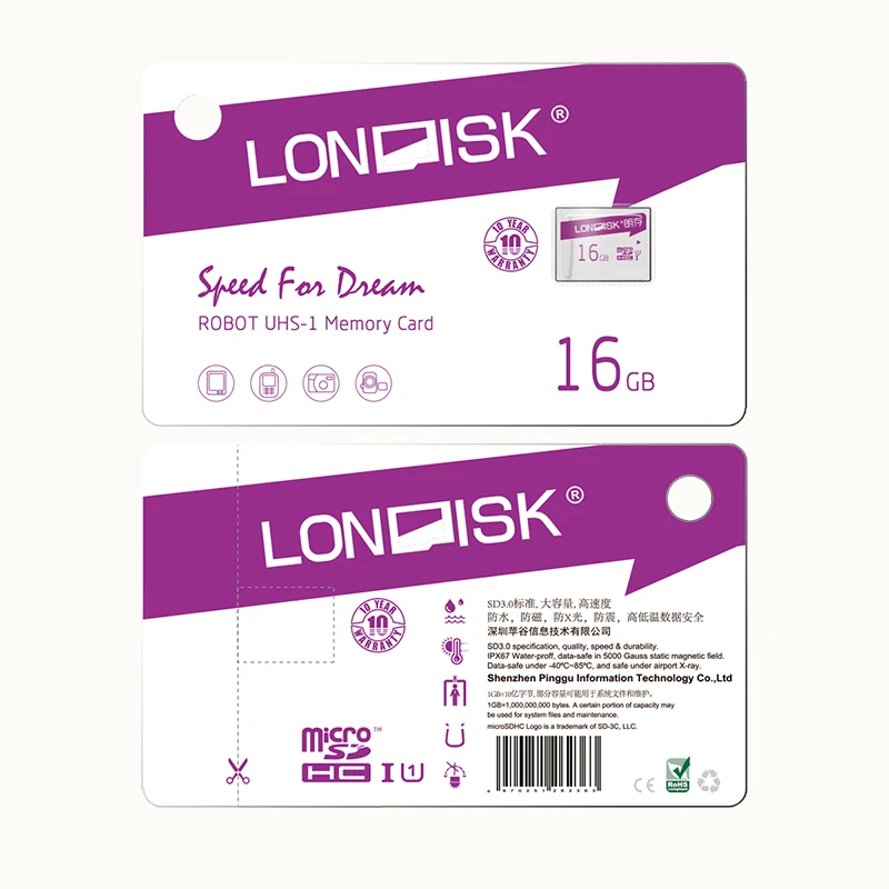 Карта памяти LONDISK робот 16ГБClass 10 U1 microSDHC UHS-I+ SD адаптер