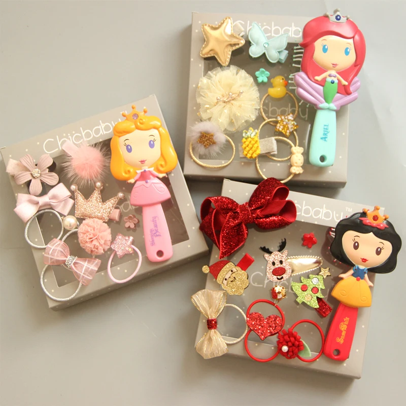 Beste 10 stks set Kinderen Prinses Kroon Boog Knoop Hoofdtooi Set Een Geschenkdoos Met Haar Clip kam Haar Ring Meisje Haar Accessoires