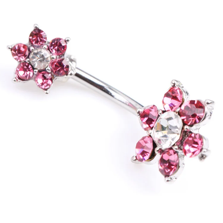 

Fashion Flower Rhinestone Piercing Medical Steel Navel Belly Button Rings Umbilical Nail Body Jewelry