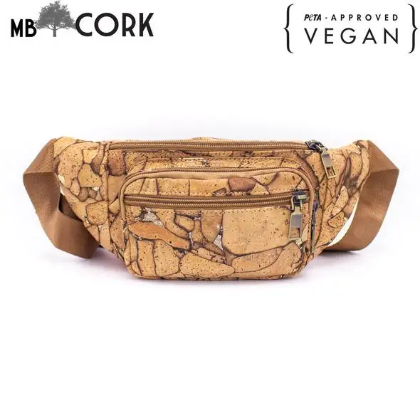 

Cork travel fany pack fany bag with stripe waist bag handmade vegan bag BAG-376-C