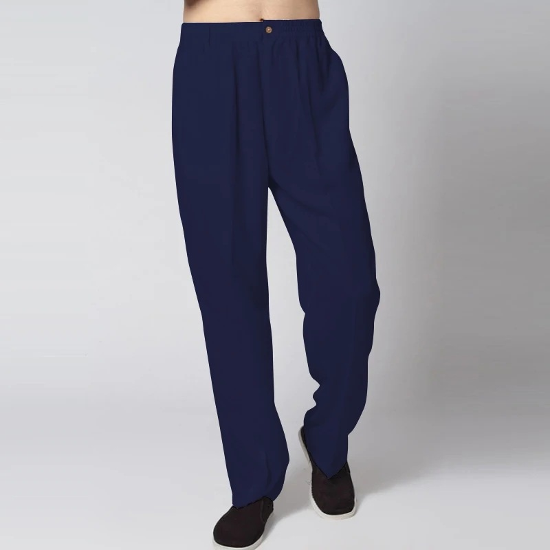 INCERUN/китайские мужские брюки для кунг-фу, хлопковые льняные панталоны, мужские повседневные штаны, традиционные брюки, одежда Wu Shu - Цвет: Navy
